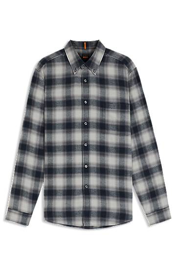 Skjorte BOSS Regular-fit Plaid Cotton Flannel Button-Down Shirt Grå | 50549430