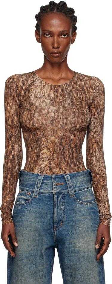 Krop Maison Margiela MM6 Maison Margiela Printed Jersey Bodysuit Brun | S52NA0074 M20112, 0