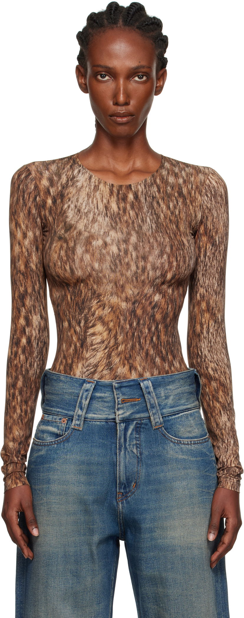 Krop Maison Margiela MM6 Maison Margiela Printed Jersey Bodysuit Brun | S52NA0074 M20112