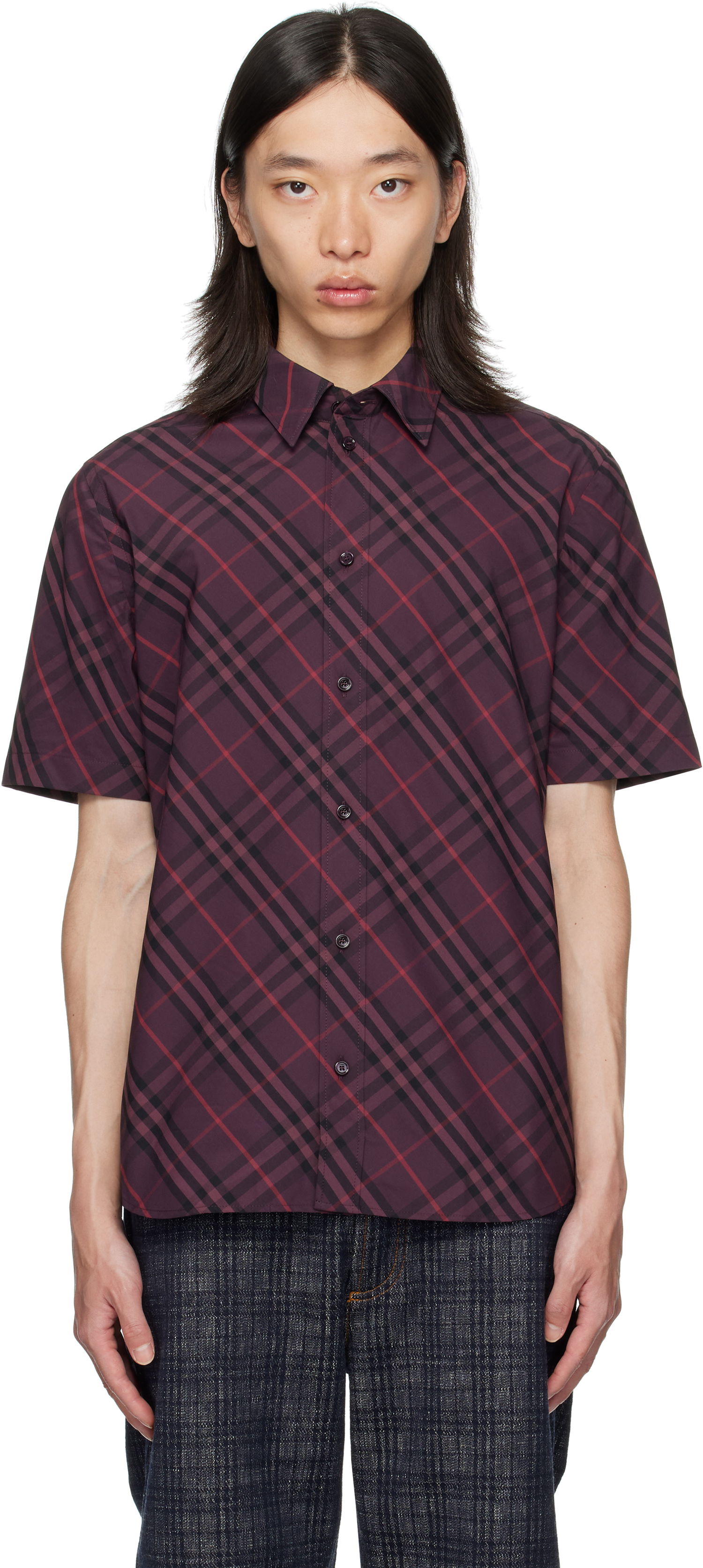 Skjorte Burberry Burberry Robert Check Short Sleeve Shirt Bourgogne | 8115157, 0