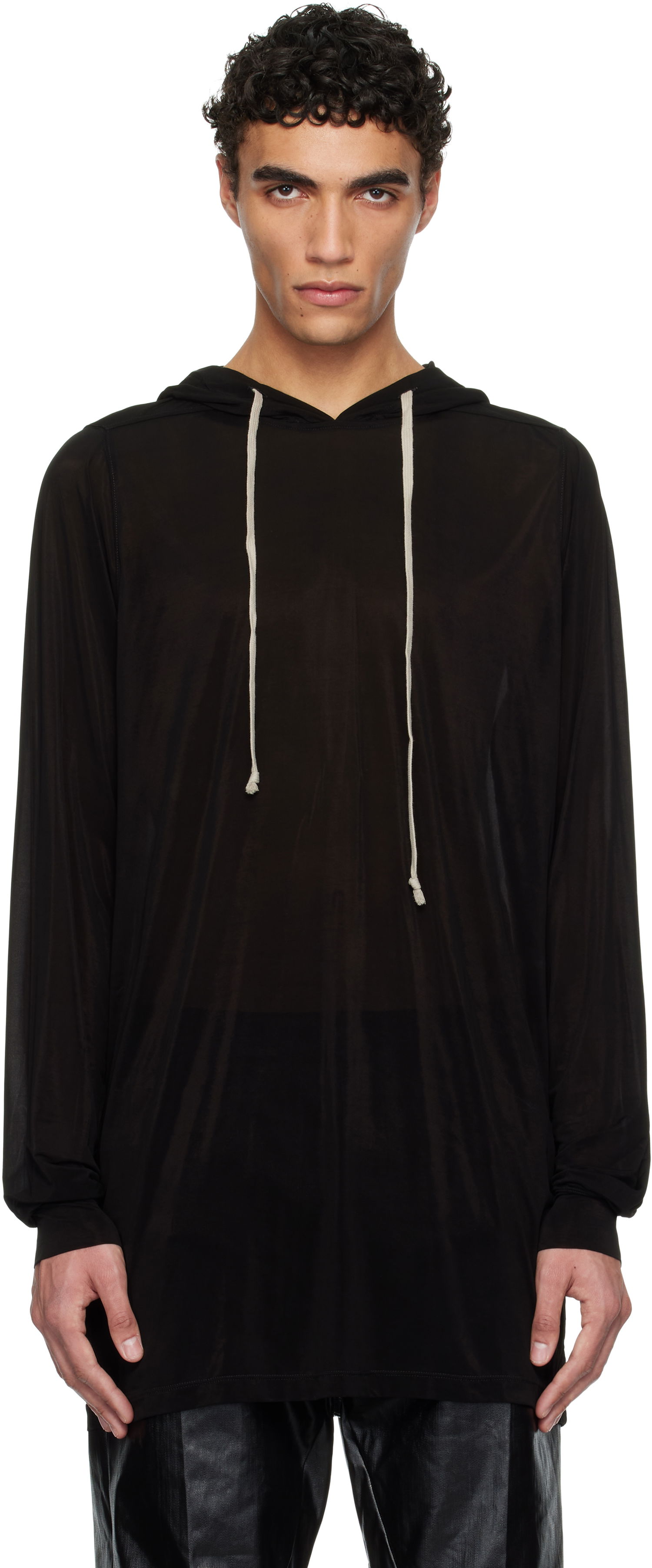 Sweatshirt Rick Owens Rick Owens Hollywood Stretch Cupro Jersey Hoodie Sort | RU01E5285 BZ, 0