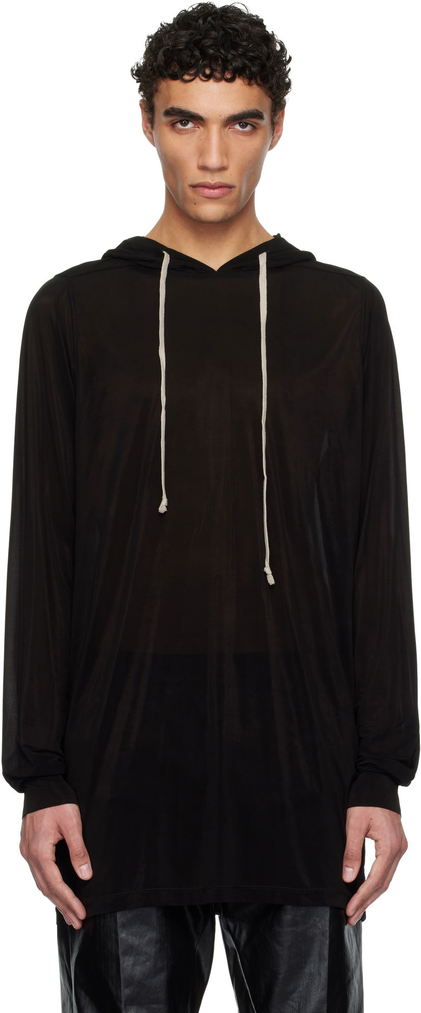 Sweatshirt Rick Owens Rick Owens Hollywood Stretch Cupro Jersey Hoodie Sort | RU01E5285 BZ