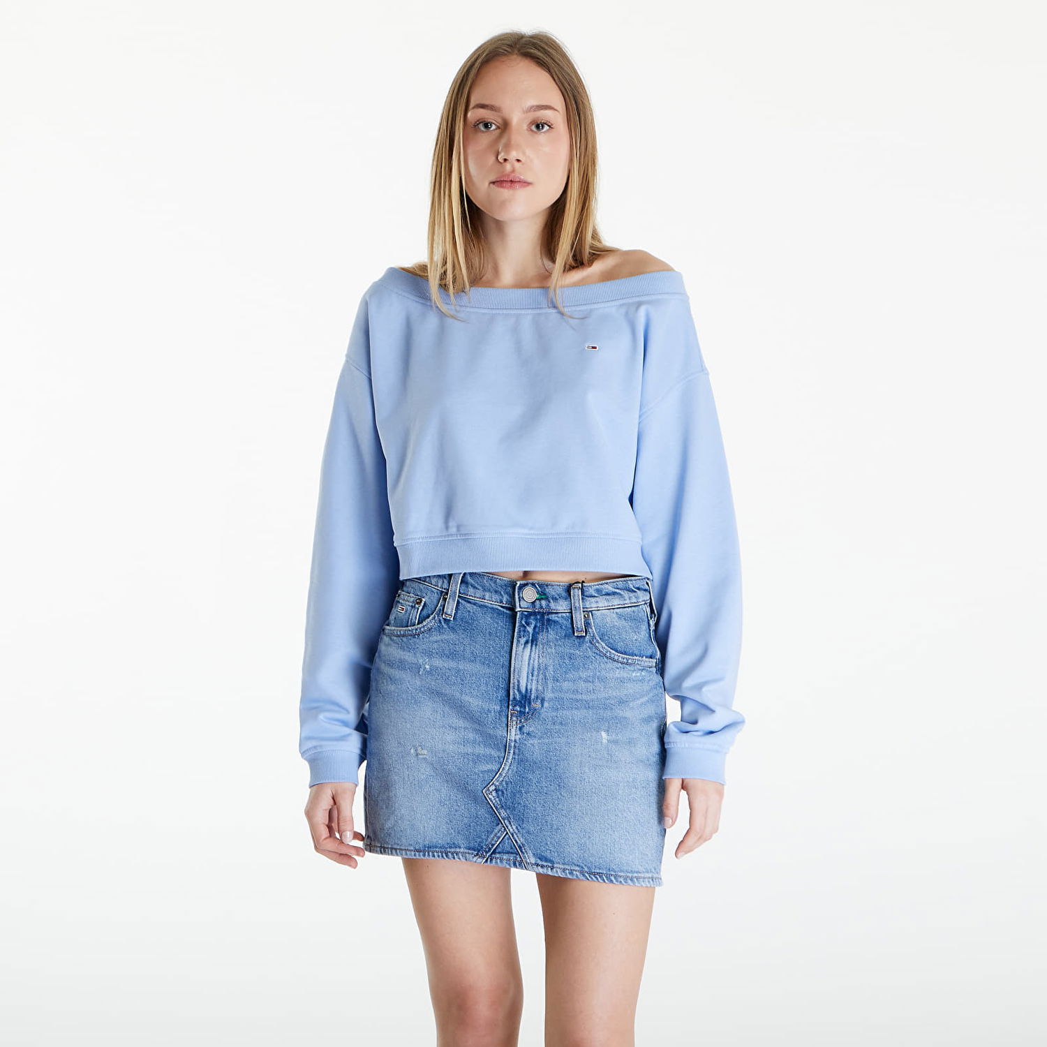 Sweatshirt Tommy Hilfiger Cropped Off Shoulder Sweatshirt Turkis | DW0DW17956 C3S, 0