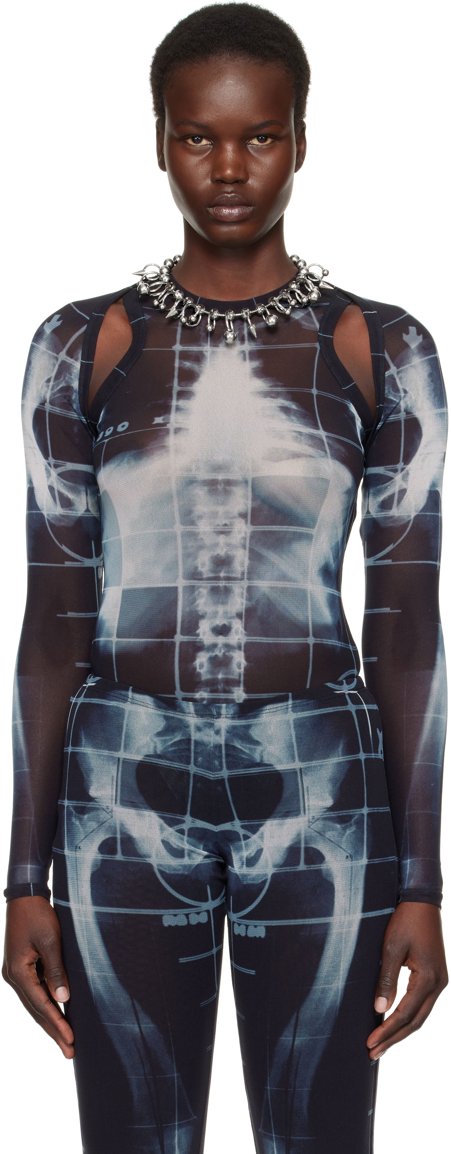 Krop Jean Paul Gaultier Jean Paul Gaultier 'The Squeletor' X-Ray Print Mesh Top Sort | 25/33-F-TO243-T580-005956, 0