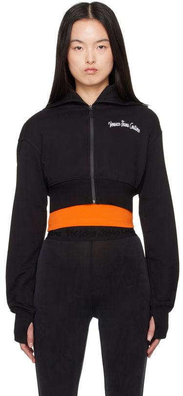 Sweatshirt Versace Versace Jeans Couture Embroidered Logo Crop Zip Hoodie Sort | E78HAIC08_ECF00C, 0