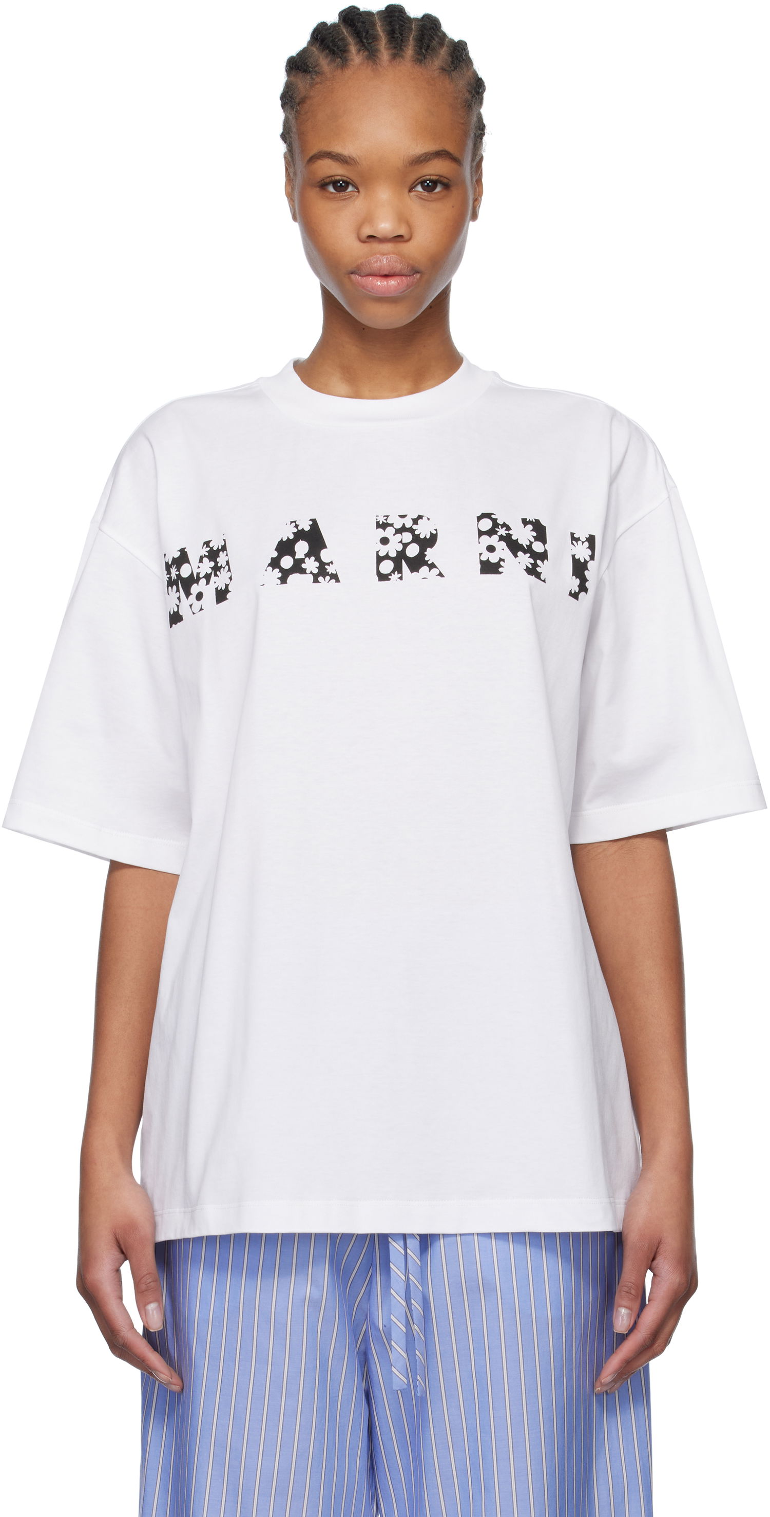 T-shirt Marni Marni Pop Fields Logo T-Shirt Hvid | THJET49P15 USCX50, 0