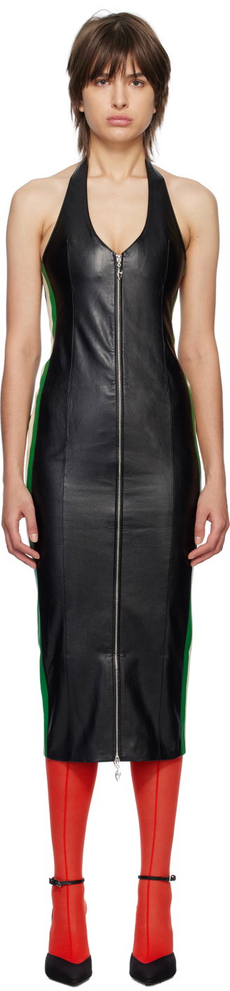 Kjole Miaou Miaou Hannah Jewett Harlow Faux-Leather Midi Dress Sort | 5030VLBLK