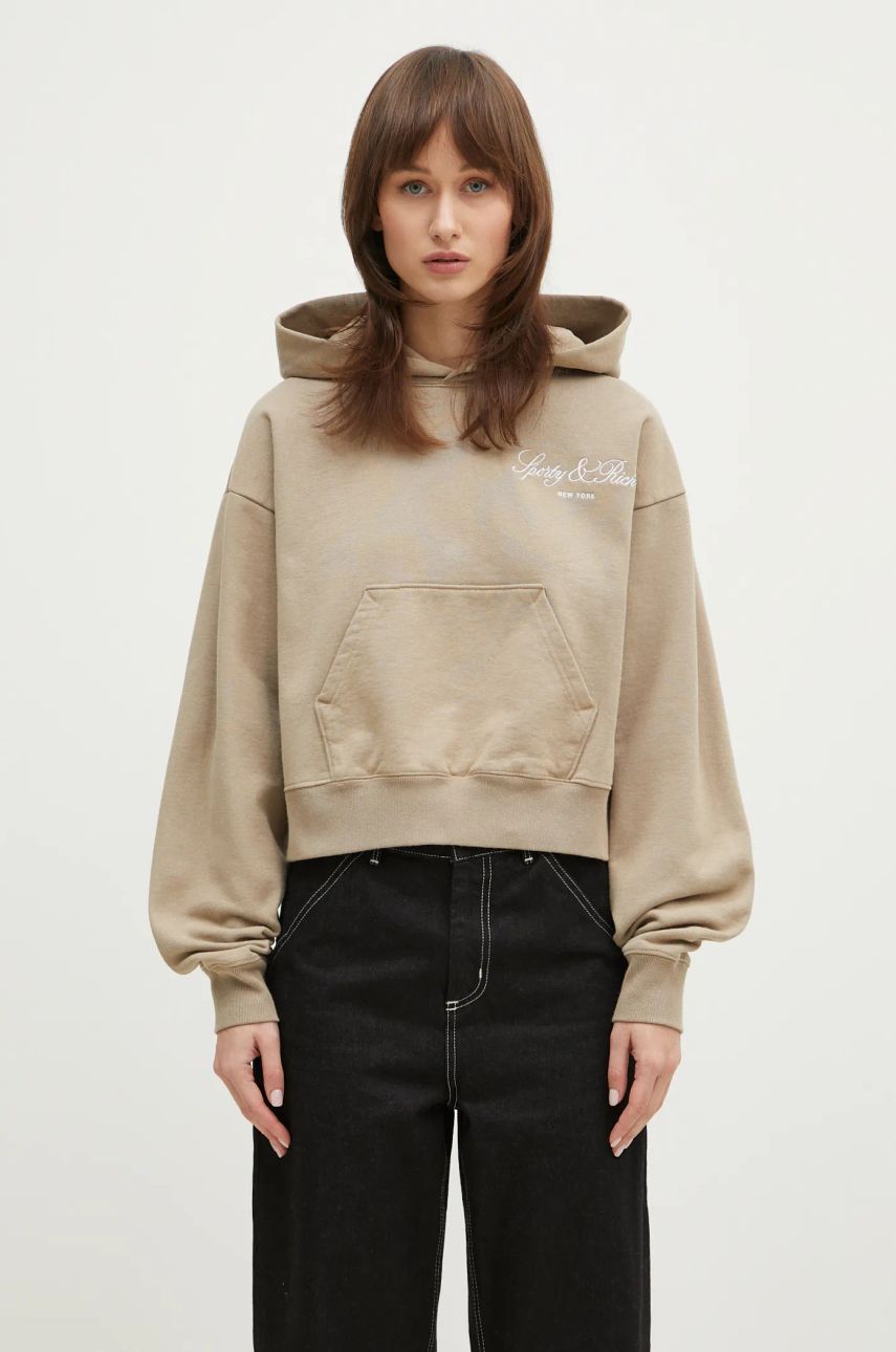 Sweatshirt Sporty & Rich Sporty & Rich Vendome Script Embroidered Cropped Hoodie Beige | ST074516232GY15, 0