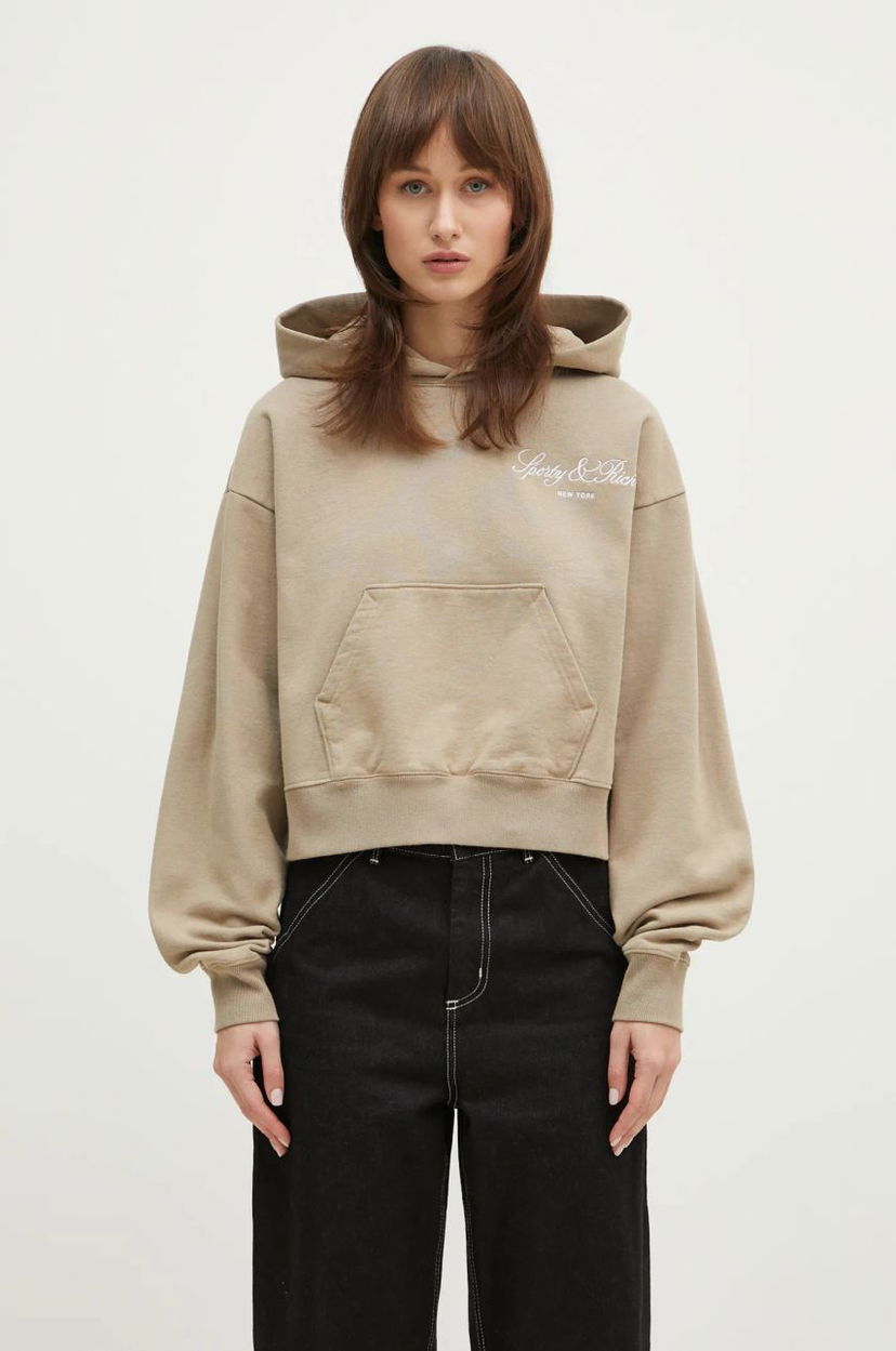 Sweatshirt Sporty & Rich Sporty & Rich Vendome Script Embroidered Cropped Hoodie Beige | ST074516232GY15