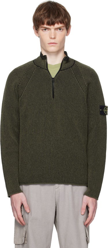 Sweater Stone Island Stone Island Full Rib RWS Wool Quarter-Zip Sweatshirt Grøn | K2S15 5100024 S00L7, 0