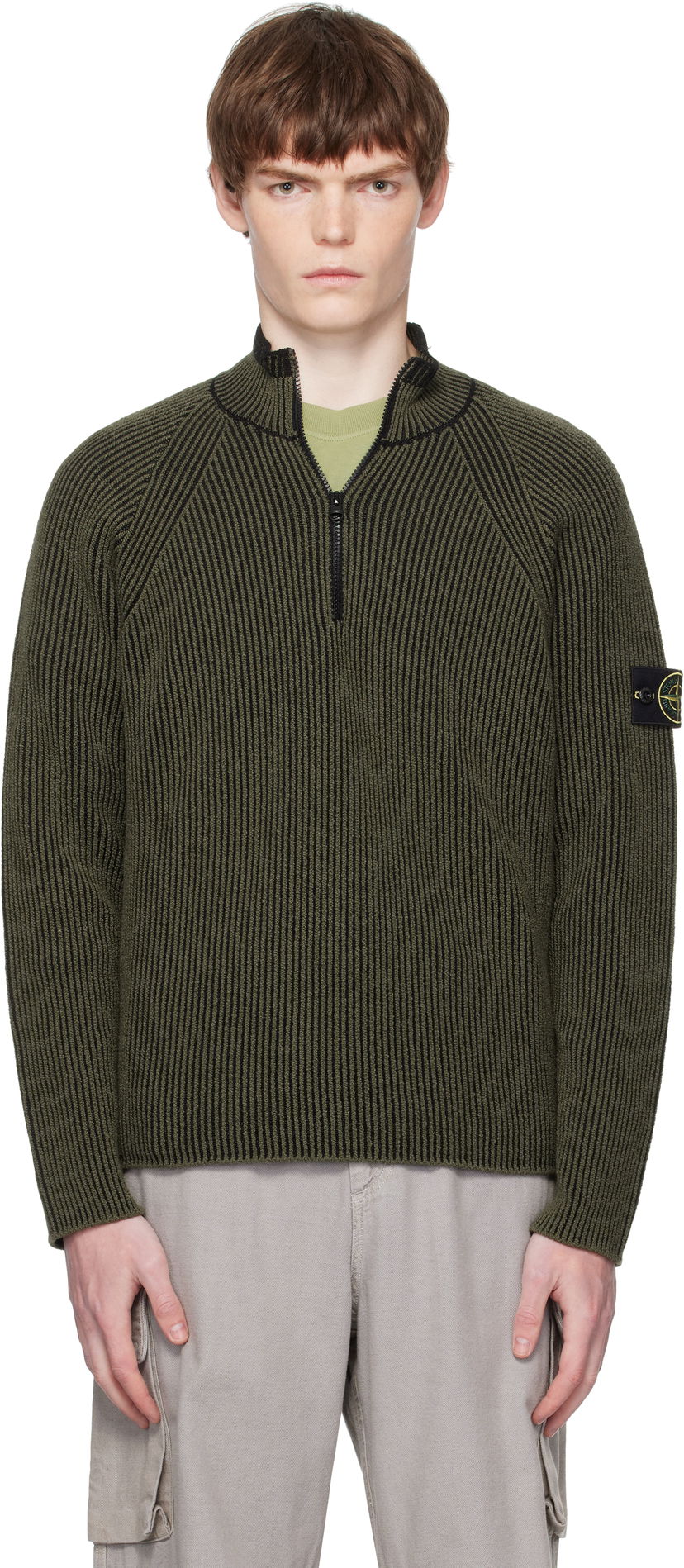 Sweater Stone Island Stone Island Full Rib RWS Wool Quarter-Zip Sweatshirt Grøn | K2S15 5100024 S00L7