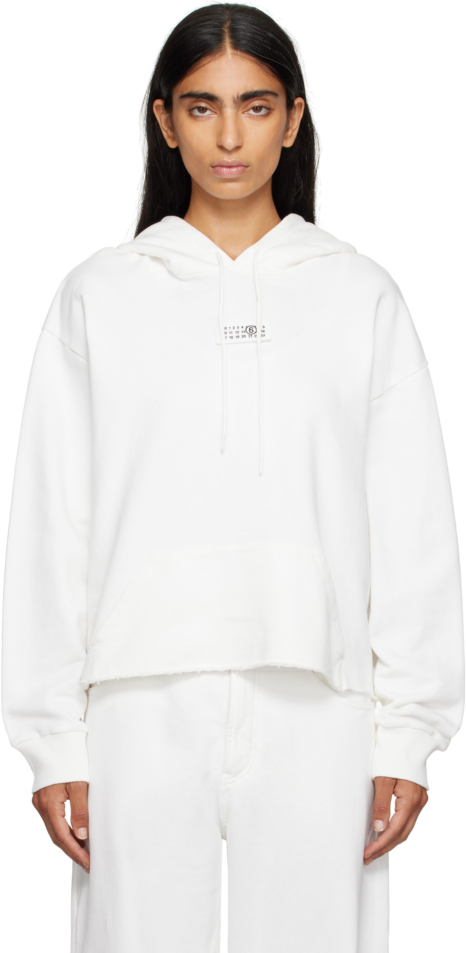 Sweatshirt Maison Margiela MM6 Maison Margiela Logo Patch Cropped Hoodie Hvid | S52GU0234 M25025, 0