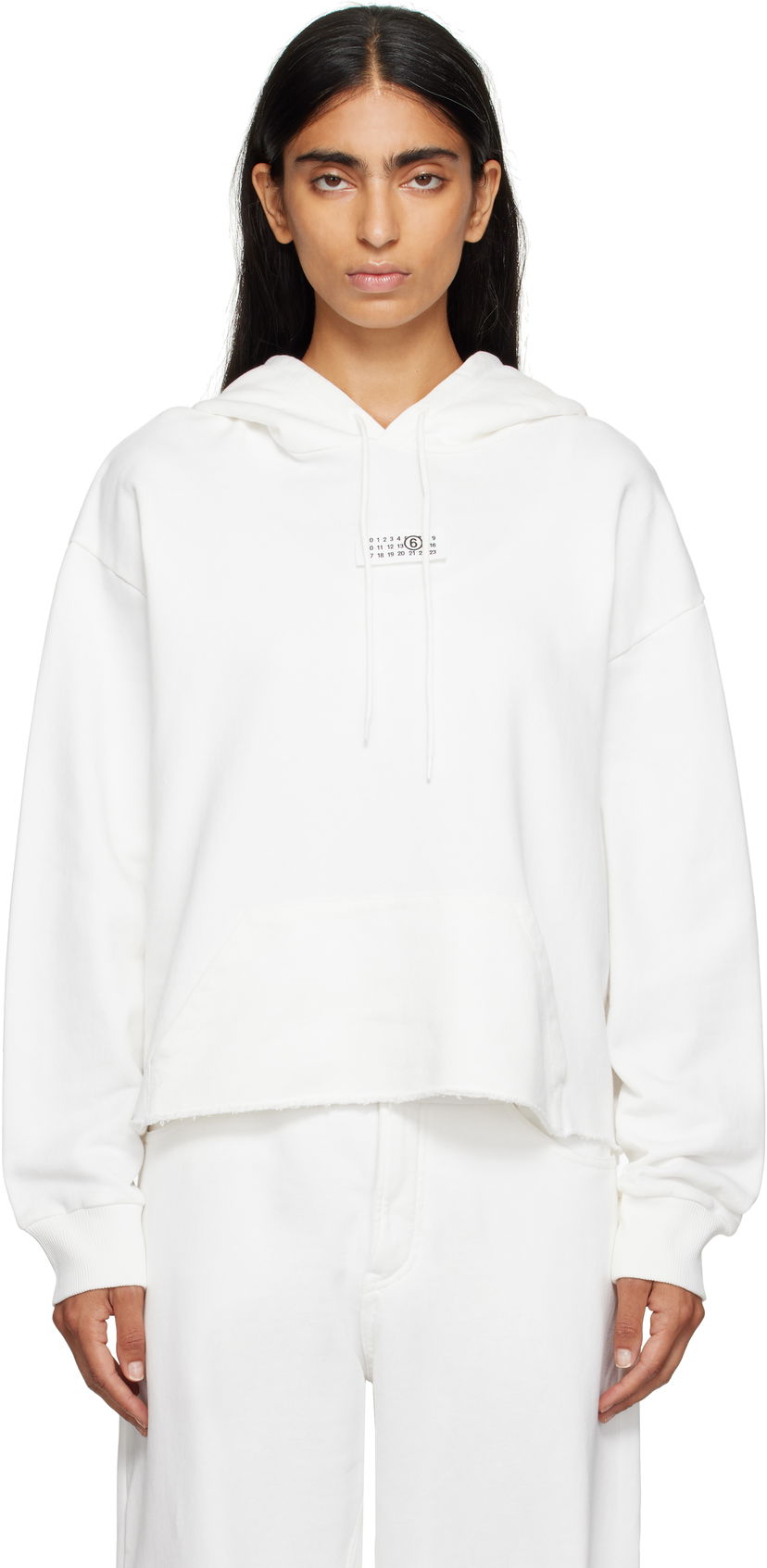 Sweatshirt Maison Margiela MM6 Maison Margiela Logo Patch Cropped Hoodie Hvid | S52GU0234 M25025