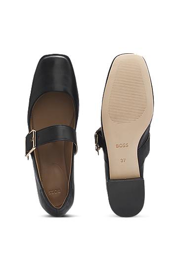 Tilbehør BOSS Leather Ballerina Pumps with Buckled Strap Sort | 50548547, 1