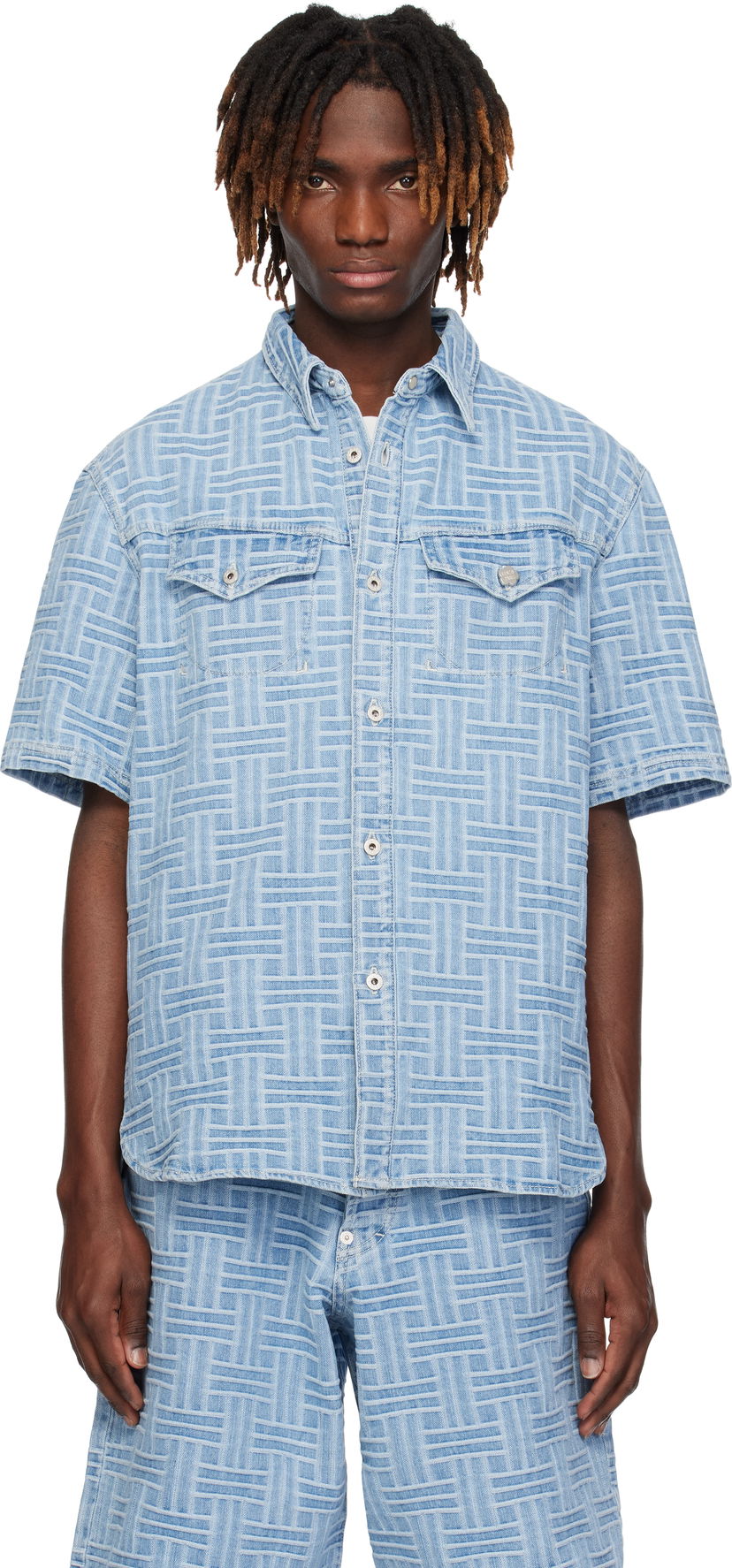 Skjorte KENZO Kenzo Paris 'KENZO Weave' Relaxed Denim Shirt Blå | FF55DC1026J4
