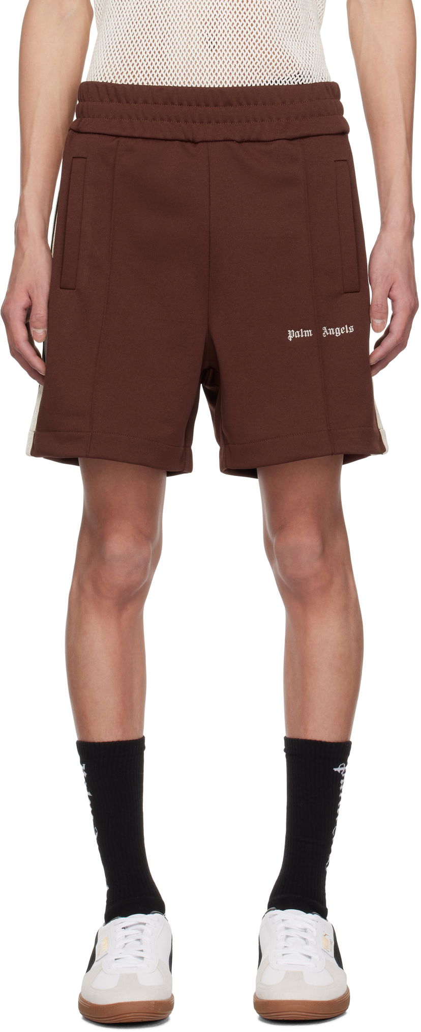 Shorts Palm Angels Palm Angels Embroidered Logo Track Shorts Brun | PMCL004S25FAB0012803