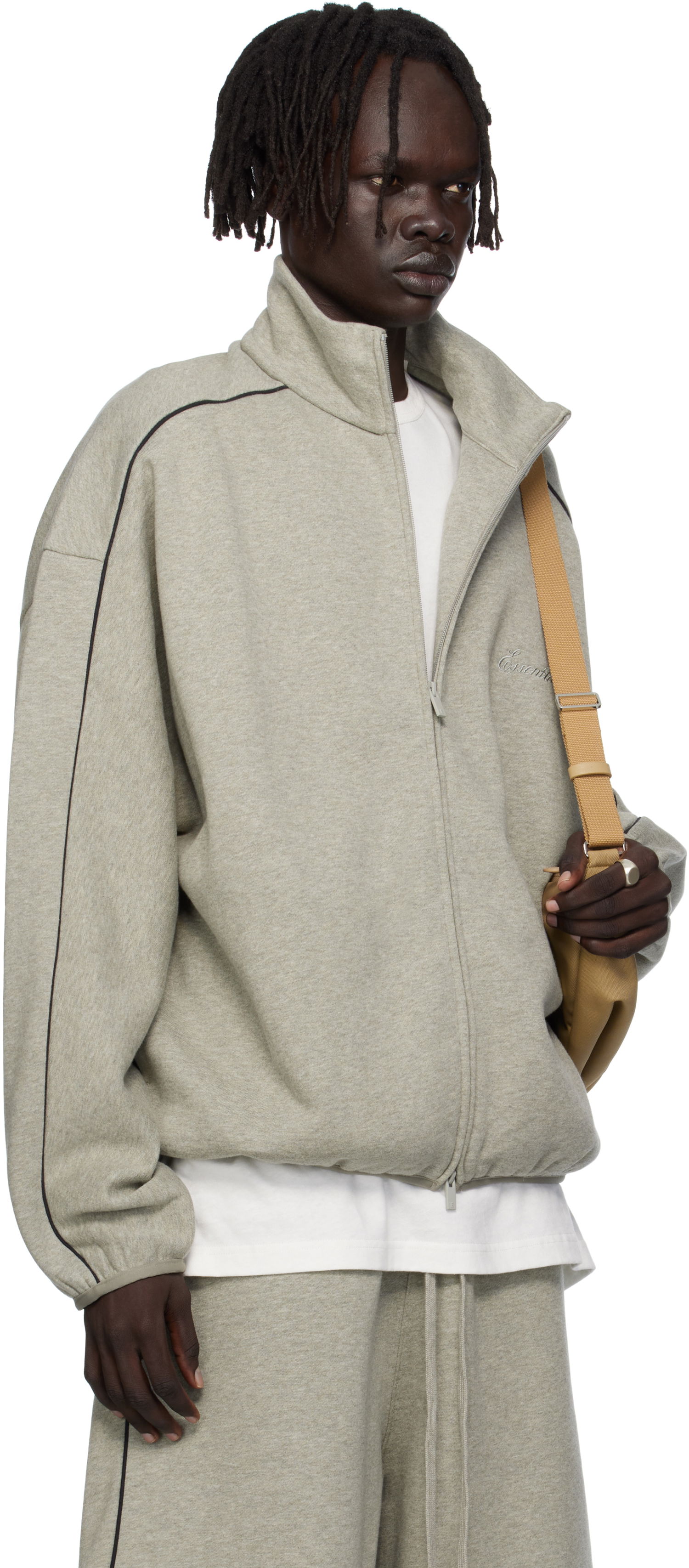 Jakke Fear of God Fear of God ESSENTIALS Modern Fit Fleece Track Jacket Grå | 202SP256895F, 1