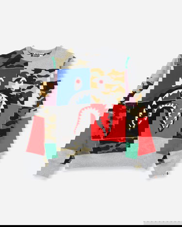 Sweatshirt BAPE Patchwork Shark Wide Crewneck Sweatshirt Grå | 1G30113003 MULTI, 1