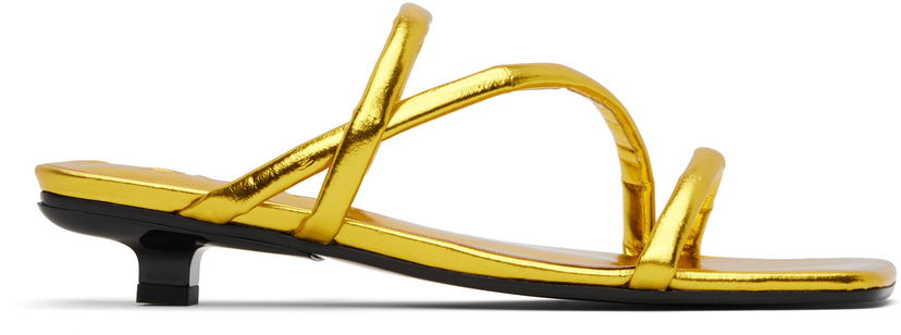 Skopleje BY FAR BY FAR Morena Eel Embossed Metallic Leather Heeled Sandals Gul | MWFHO015CL035ME033PL