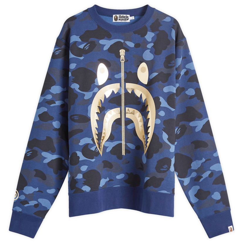 Sweatshirt BAPE A Bathing Ape Colour Camo Shark Crew Sweat Mørkeblå | 001SWK301003M-NVY