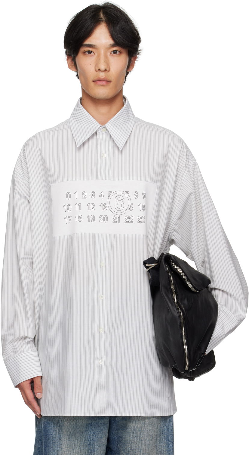Skjorte Maison Margiela MM6 Maison Margiela Striped Long Sleeve Shirt Hvid | SH0NH0014 M35474