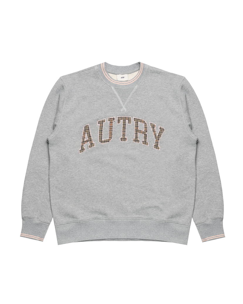 Sweatshirt Autry Crew Neck Plaid Appliqué Sweatshirt with Striped Rib Trims Grå | SWPMU4HX