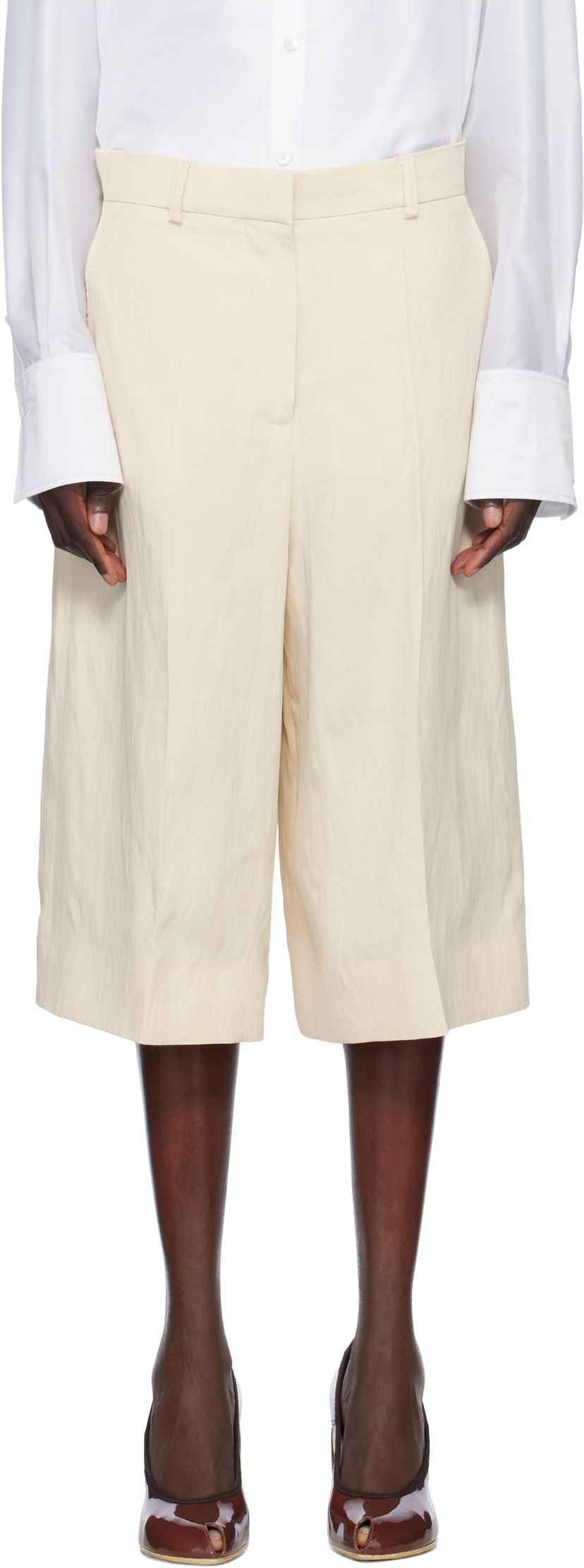 Shorts Stella McCartney Stella McCartney Linen Culotte Shorts Beige | 640251STA49