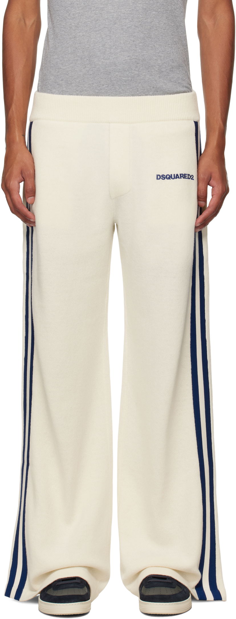 Joggingbukser DSQUARED2 Dsquared2 Knit Sweatpants with Side Stripes Hvid | S74KB0927_D13051