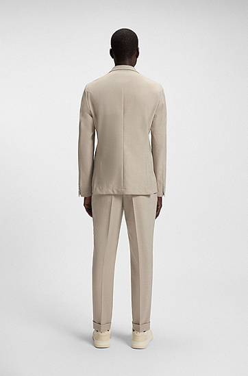 Jakke BOSS BOSS Double-Breasted Micro-Patterned Virgin Wool Blazer Beige | 50553881, 1