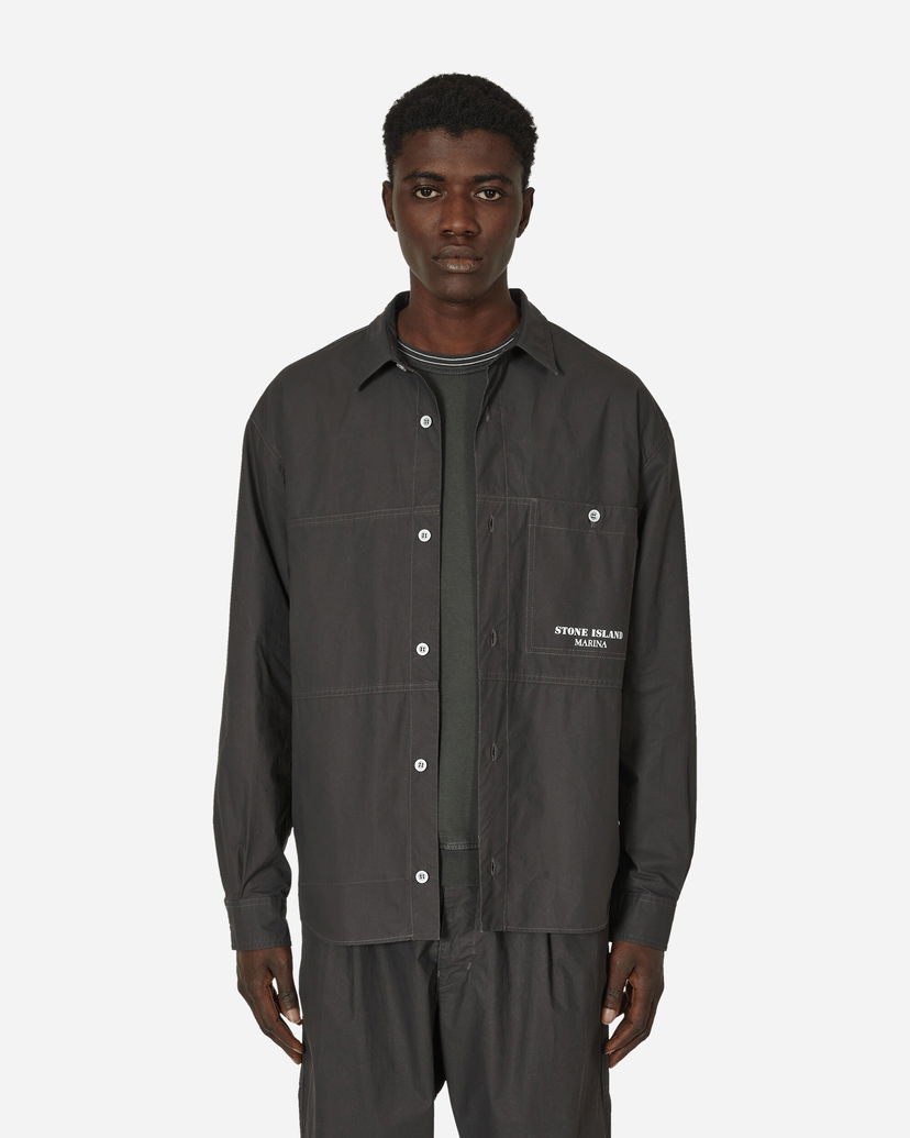 Skjorte Stone Island Marina Pleated Cotton Canvas Overshirt Grå | 8015109X3 V0065