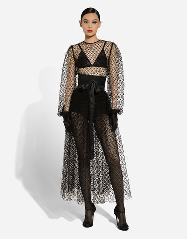 Kjole Dolce & Gabbana Dolce & Gabbana Calf-Length Mesh Dress with Belt Sort | F6JOITILMBEN0000, 1