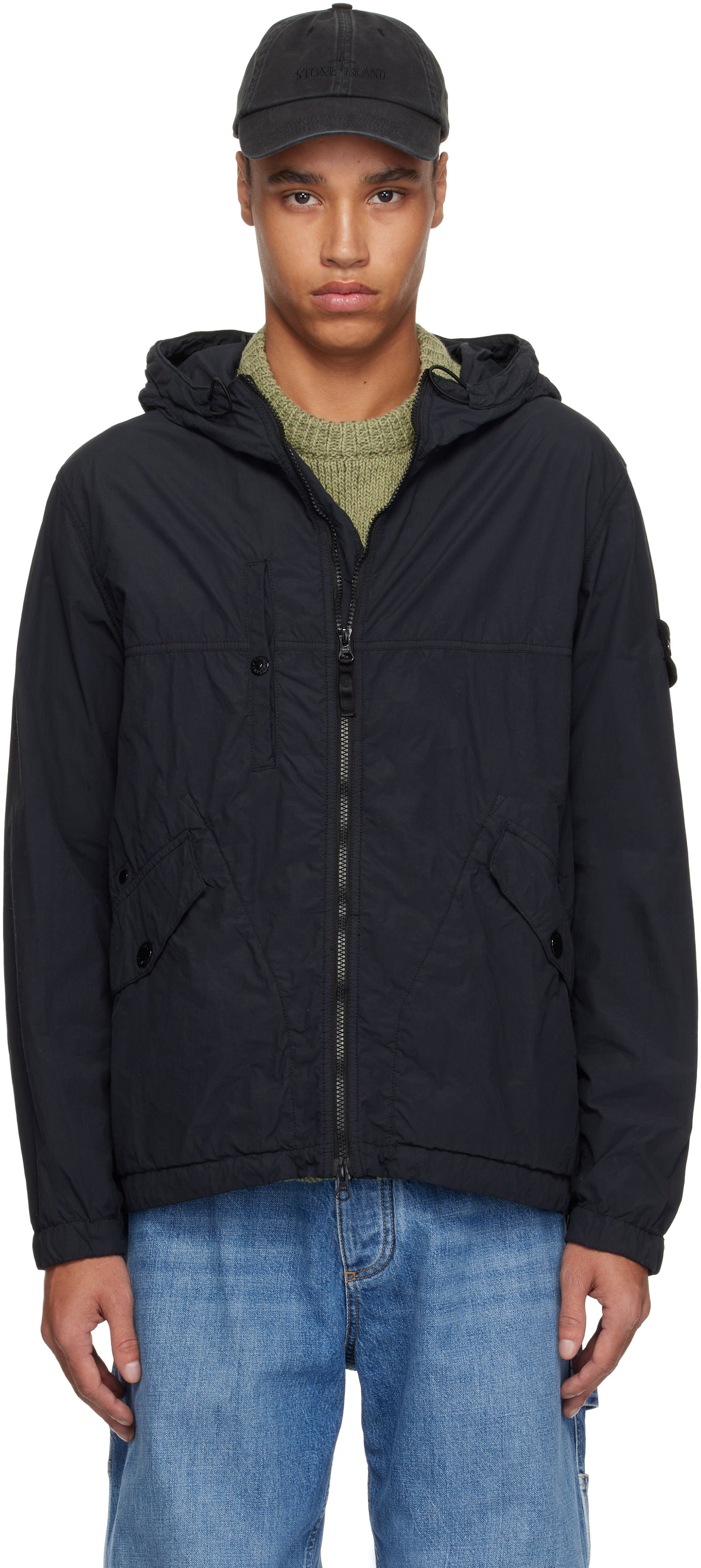 Vindjakke Stone Island Stone Island Nylon Ghost Jacket Sort | K1S15 4100032 S00F6, 0