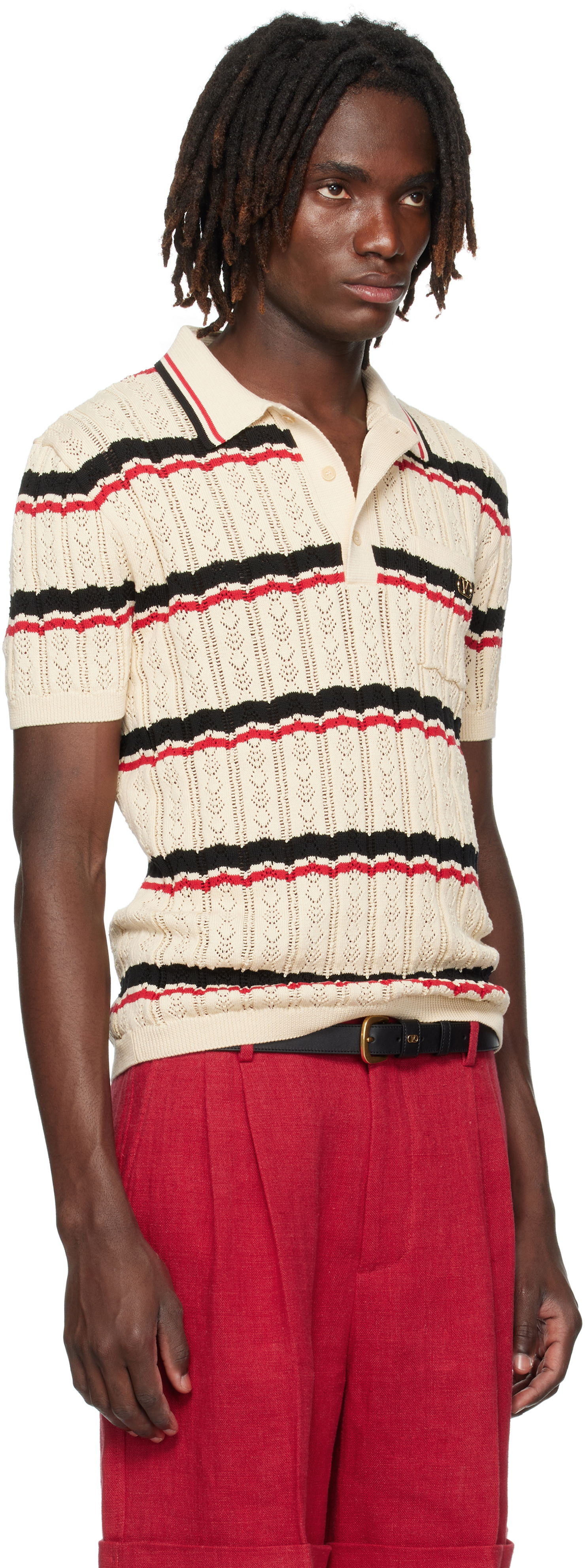 Polo skjorte Valentino Valentino Striped Knit Polo Beige | 7V3KP03XB0S, 1