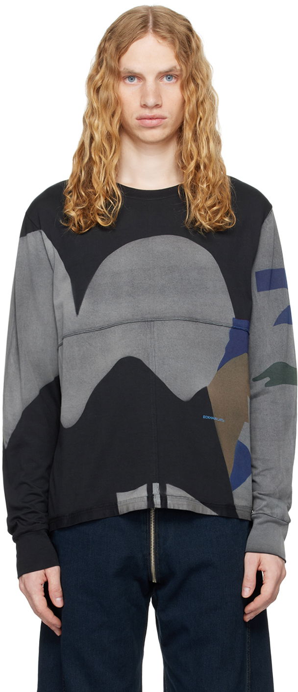 T-shirt Eckhaus Latta Lapped Long Sleeve T-shirt Sort | 302-EL-PF24-M - MYSTERY, 0