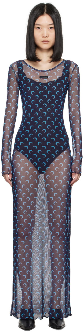 Kjole Marine Serre Moon Print Maxi Dress Blå | WDR300A