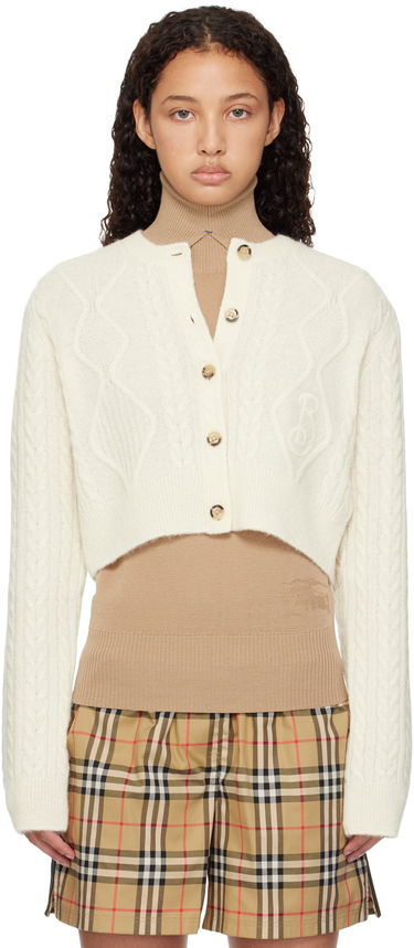 Sweater Burberry Burberry Cropped Aran Wool Blend Cardigan Hvid | 8097967, 0