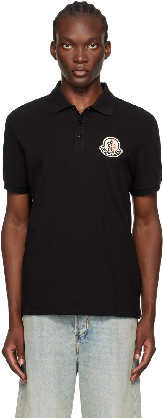 Polo skjorte Moncler Black Logo Patch Polo Sort | J20918A0000589A16