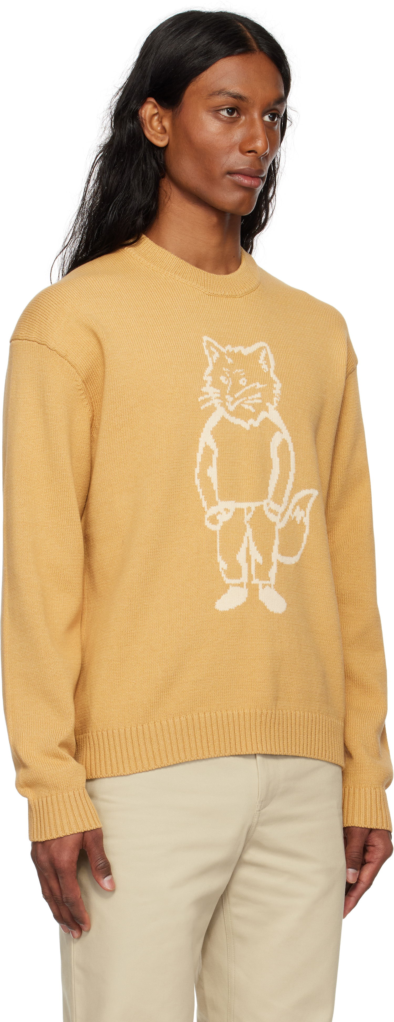 Sweater MAISON KITSUNÉ Maison Kitsuné Dressed Fox Intarsia Sweater Gul | OM00802KT1030, 1