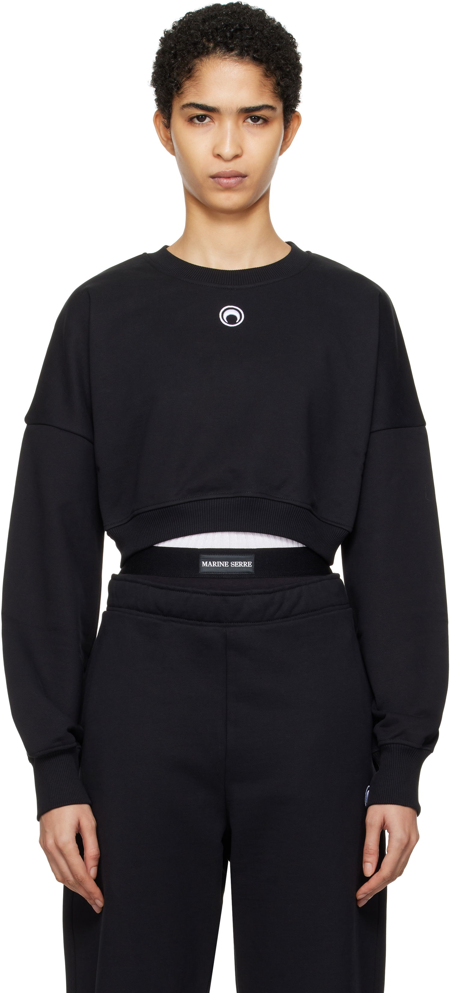 Sweatshirt Marine Serre Moon Logo Fleece Cropped Sweatshirt Sort | WST012A, 0