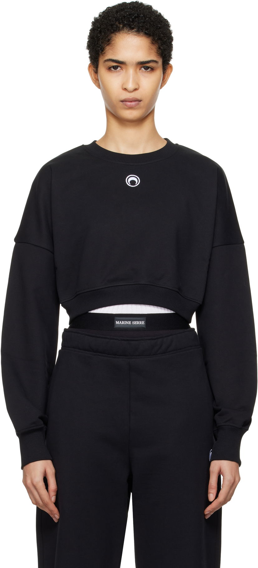 Sweatshirt Marine Serre Moon Logo Fleece Cropped Sweatshirt Sort | WST012A