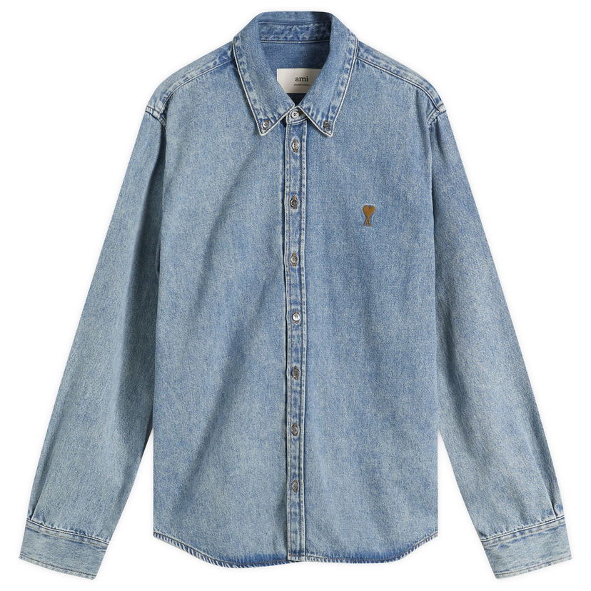 Skjorte AMI AMI Paris Light Denim Shirt, Size Large Blå | H25USH786-DE0056-480H25