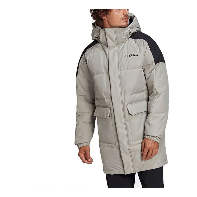 Parka adidas Performance TERREX Colorblock Outdoor Mid-Length Hooded Down Jacket Beige | GL7413