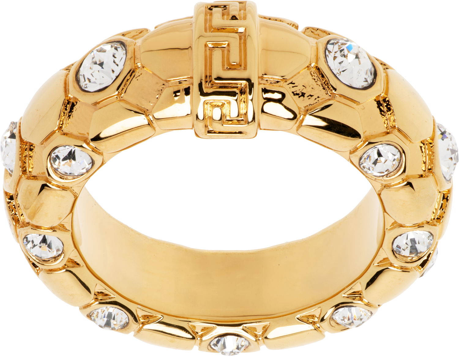 Ring Versace Versace Greca Crystal Embellished Gold-Tone Ring Metalisk | 1020545_1A00621, 0