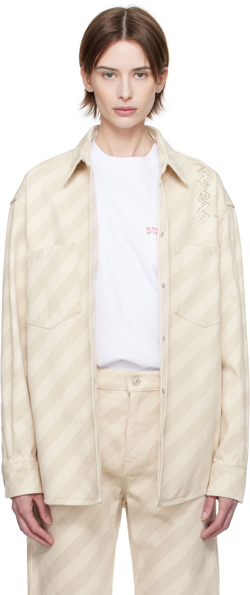 Skjorte Marni Marni Boxy Denim Shirt Beige | CAJD0601S0 USCX37