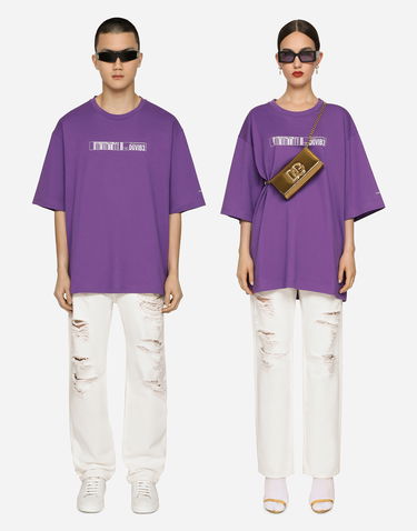 T-shirt Dolce & Gabbana Cotton Jersey T-shirt With Dg Vib3 Print And Logo - Man T-shirts And Polos Purple Cotton S Lilla | G8PB8TG7K3DF0392, 0