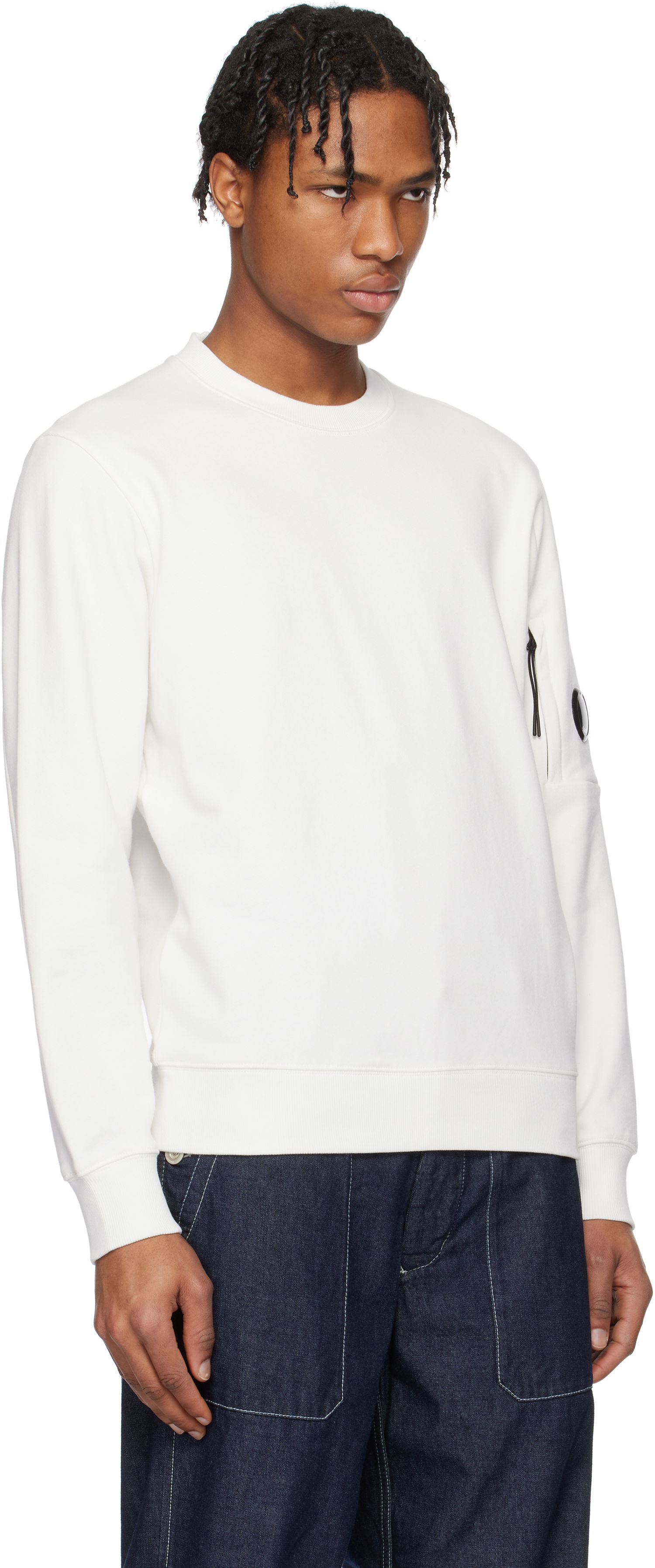 Sweater C.P. Company C.P. Company Diagonal Raised Fleece Crewneck Lens Sweatshirt Hvid | 18CMSS023A-005086W, 1