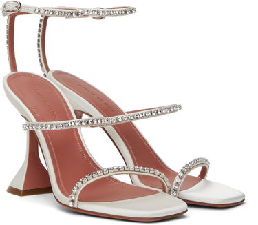 Sneakers og sko Amina Muaddi Gilda Crystal-Embellished Satin Heeled Sandals Hvid | GILDA SANDAL SATIN, 3