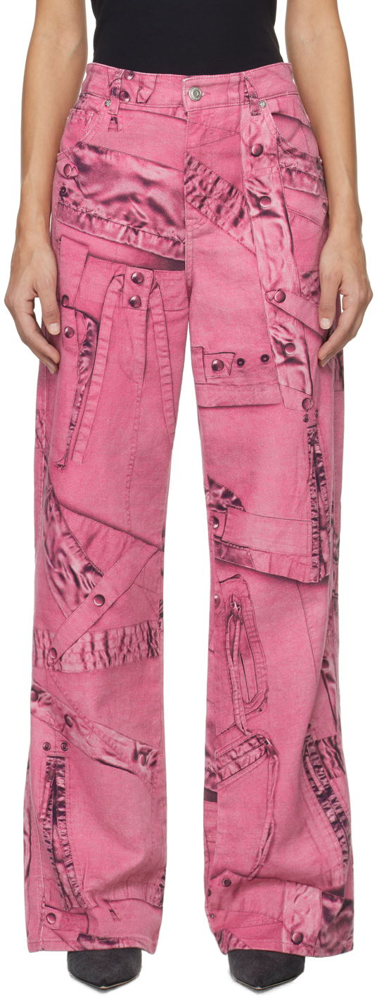 Jeans Blumarine Blumarine Trompe L'œil Print Wide-Leg Jeans Lyserød | P422J128A, 0