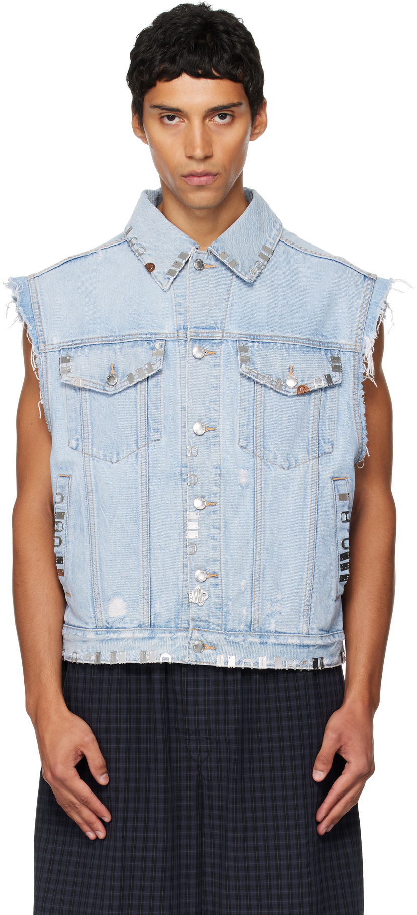 Vest Alexander Wang Alexander Wang Distressed Oversized Hardware Denim Vest Blå | UDC3252816