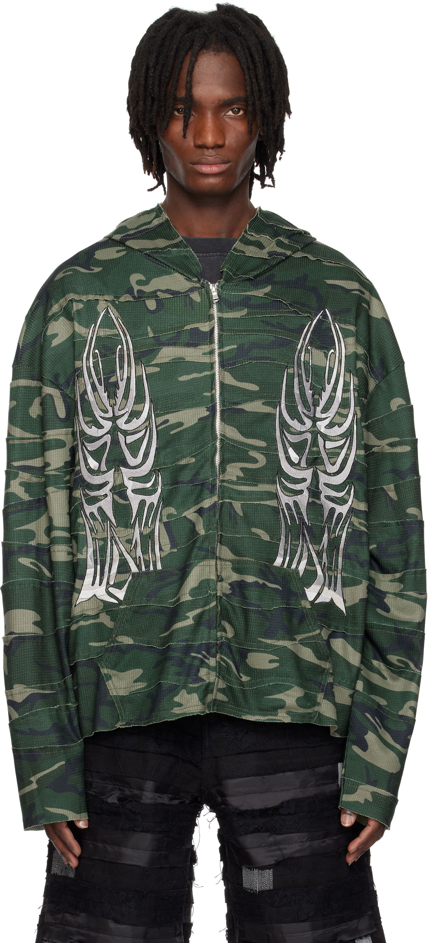 Sweatshirt Who Decides War Who Decides War Winged Wavelength Camo Zip-Up Hoodie Grøn | 1110650011SS25, 0